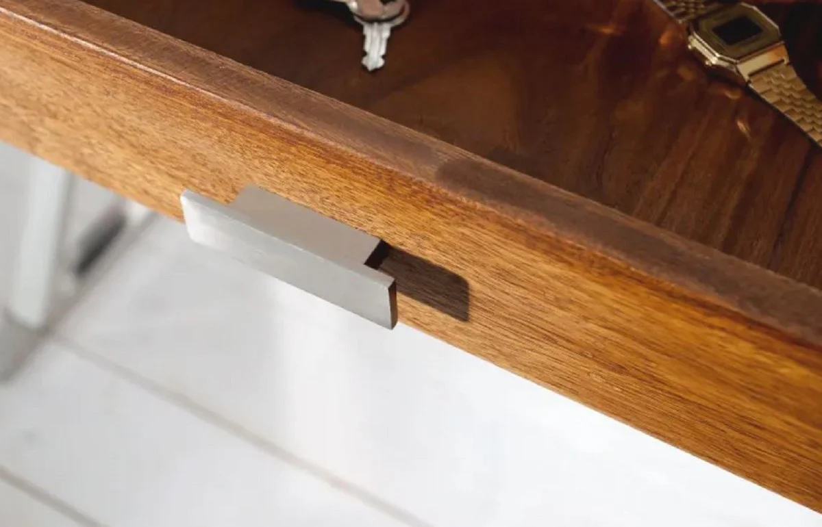 Schreibtisch mit Schublade Braun / Silber 120 cm - Büro Möbel