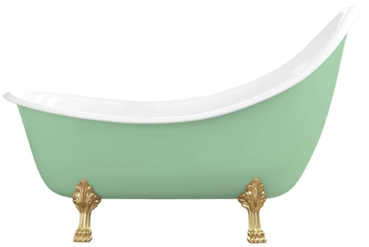 Jugendstil Badewanne Hellgrün / Weiß / Gold 180 cm - Freistehende Retro Stil Badewanne