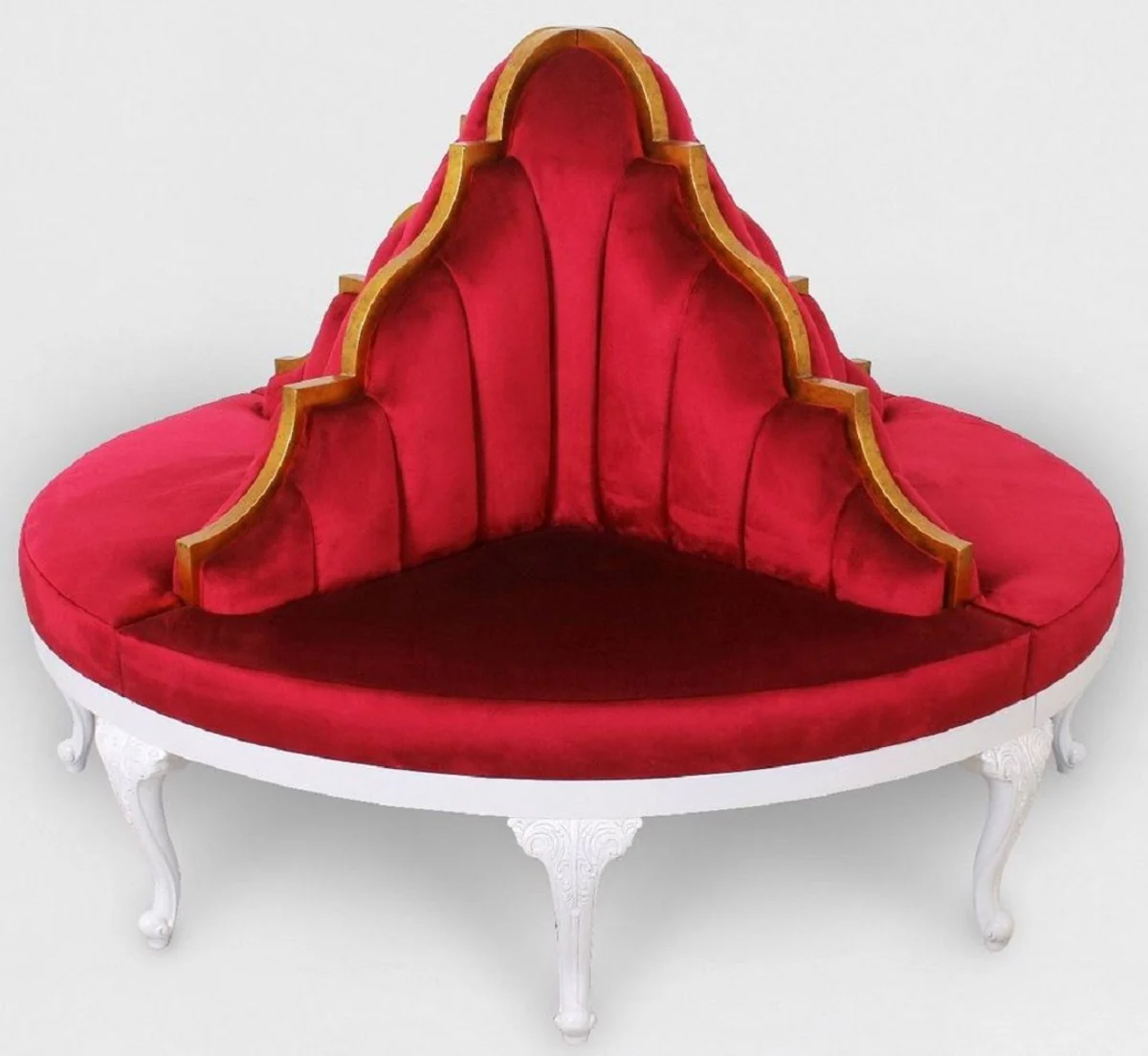 Luxus Barock Rundsofa Rot / Weiß / Antik Gold - Handgefertigtes rundes Samt Sofa - Barock Hotel & Restaurant Möbel