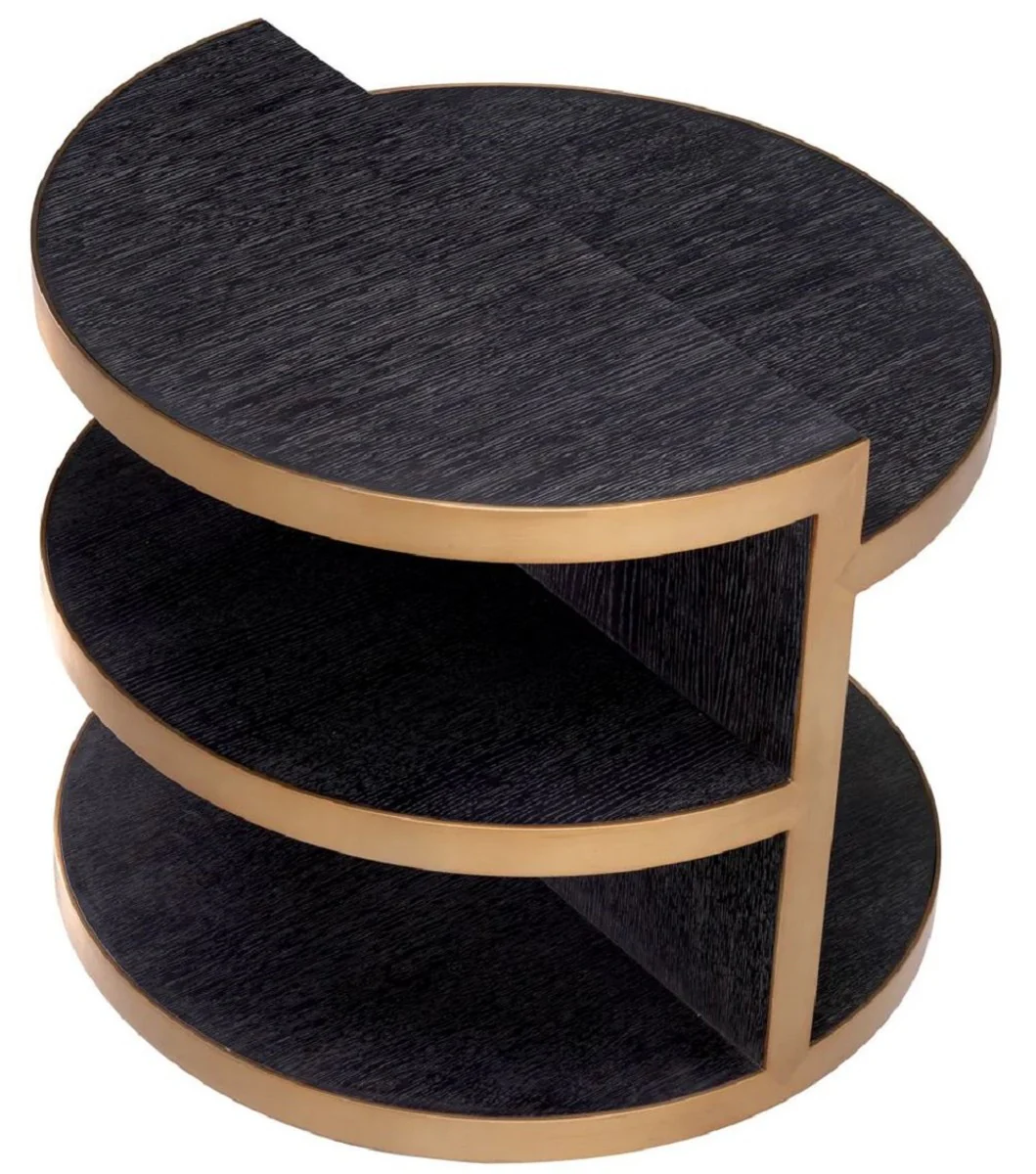 Luxus Beistelltisch Schwarzgrau / Messing Ø 65 x H. 55,5 cm - Runder Wohnzimmer Massivholz Tisch - Wohnzimmer Möbel - Luxus Möbel - Luxus Kollektion