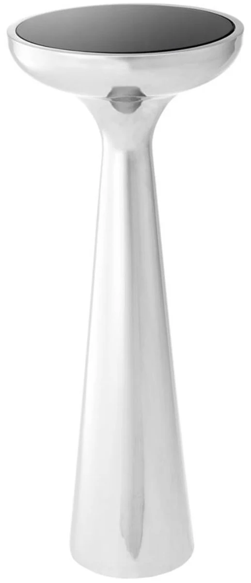 Luxus Edelstahl Beistelltisch mit Glasplatte Silber / Schwarz Ø 29 x H. 71,5 cm - Hotel Möbel