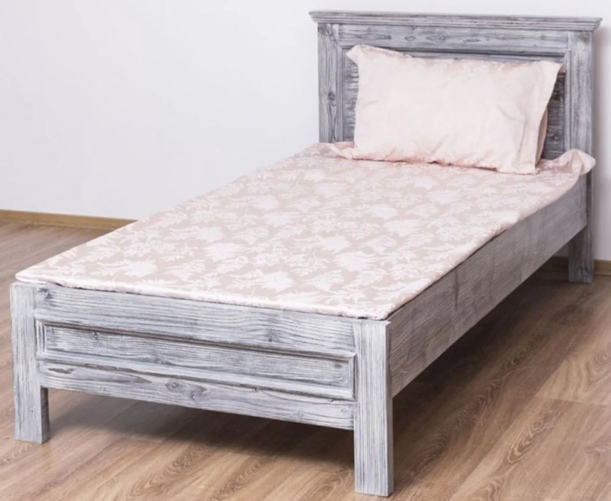 Landhausstil Massivholz Bett Antik Grau 90 x 200 x H. 93 cm - Massivholz Einzelbett - Landhausstil Schlafzimmer Möbel