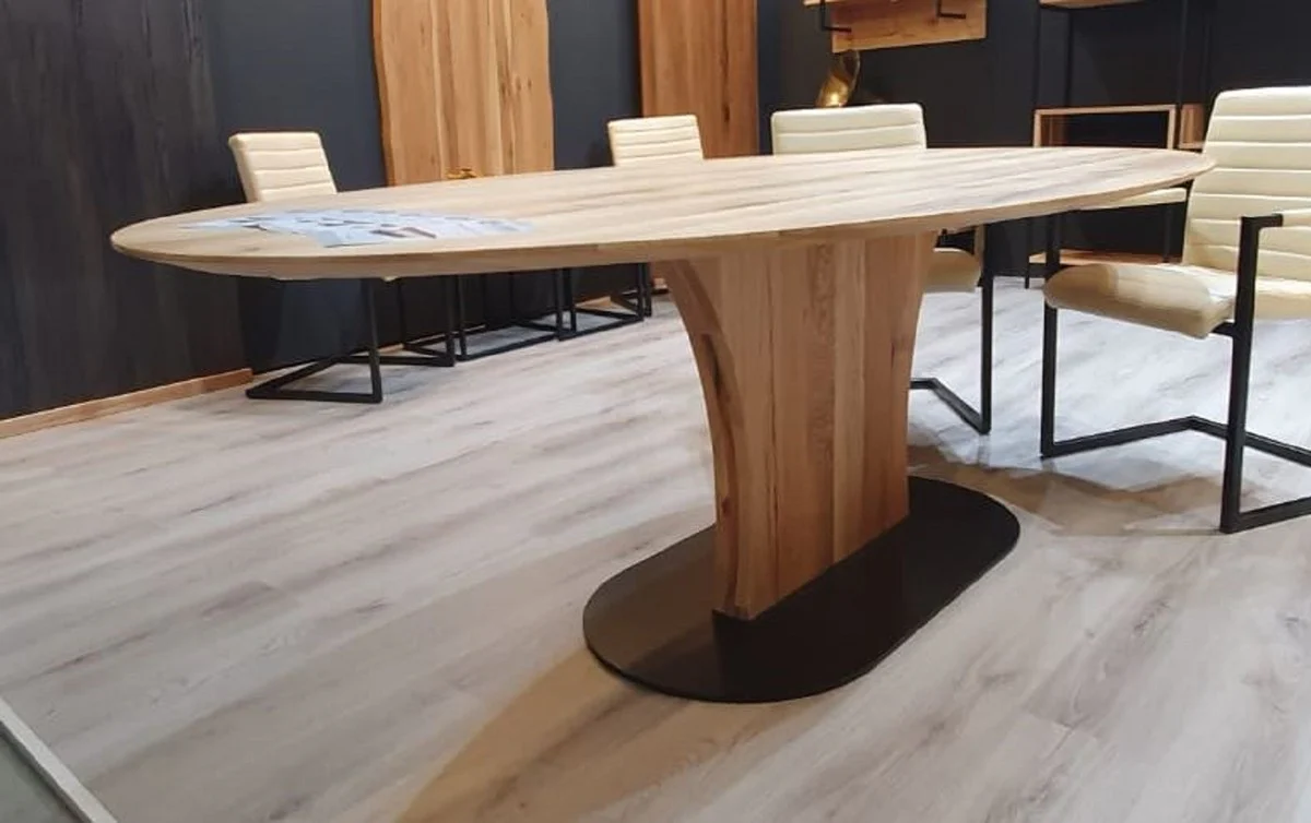 Luxus Esstisch Naturfarben / Schwarz 240 x 120 x H. 77 cm - Ovaler Massivholz Küchentisch - Massivholz Möbel - Esszimmer Möbel - Luxus Möbel - Luxus Einrichtung