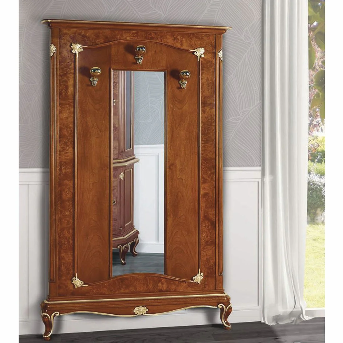 Luxus Barock Garderobe mit Spiegel Braun / Gold 113 x H. 200 cm - Made in Italy