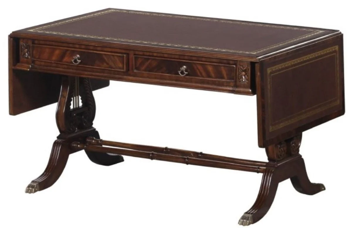 Luxus Barock Couchtisch Dunkelbraun / Braun 84 x 56,3 x H. 49,5 cm - Wohnzimmermöbel