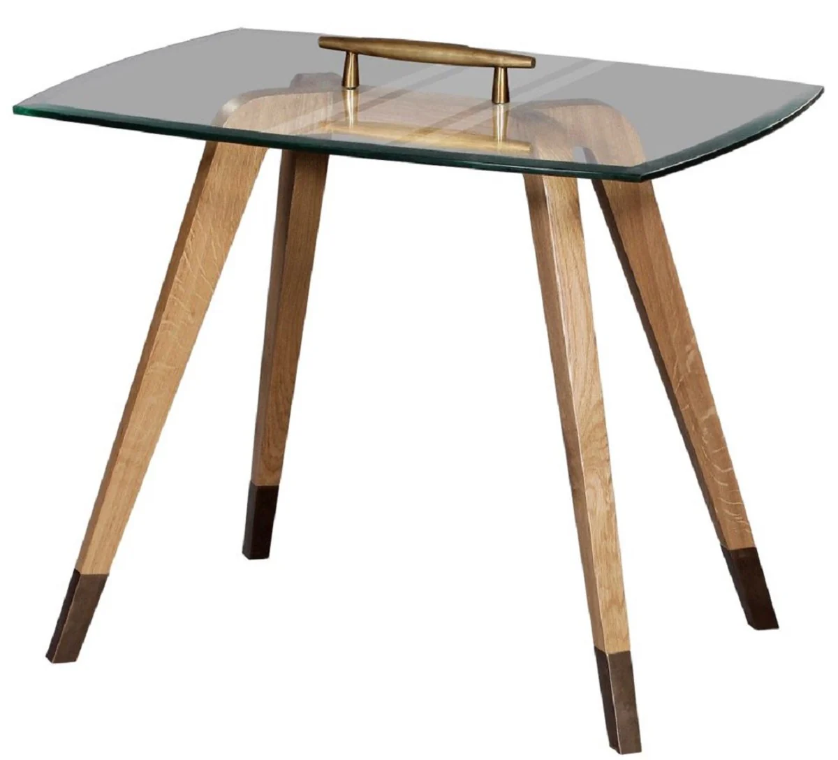 Luxus Beistelltisch Naturfarben / Braun / Messingfarben 60 x 40 x H. 53 cm - Moderner Tisch mit Glasplatte und Tragegriff - Wohnzimmer Möbel - Luxus Kollektion