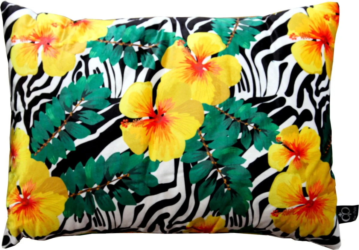 Luxus Deko Kissen Florida Flowers Mehrfarbig 35 x 55 cm - Feinster Samtstoff - Dekoratives Wohnzimmer Kissen
