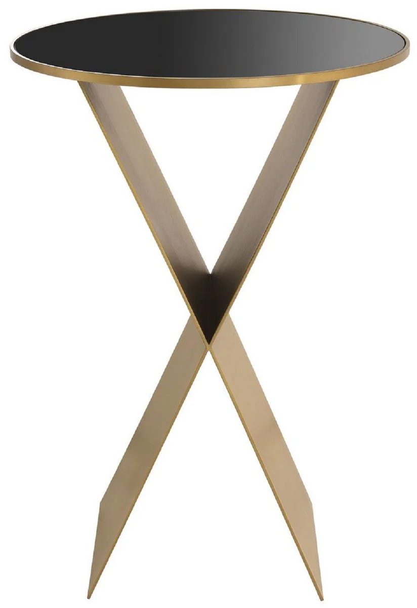 Luxus Beistelltisch Messingfarben / Schwarz Ø 50 x H. 70 cm - Runder Edelstahl Tisch mit Glasplatte - Wohnzimmer Möbel - Luxus Kollektion