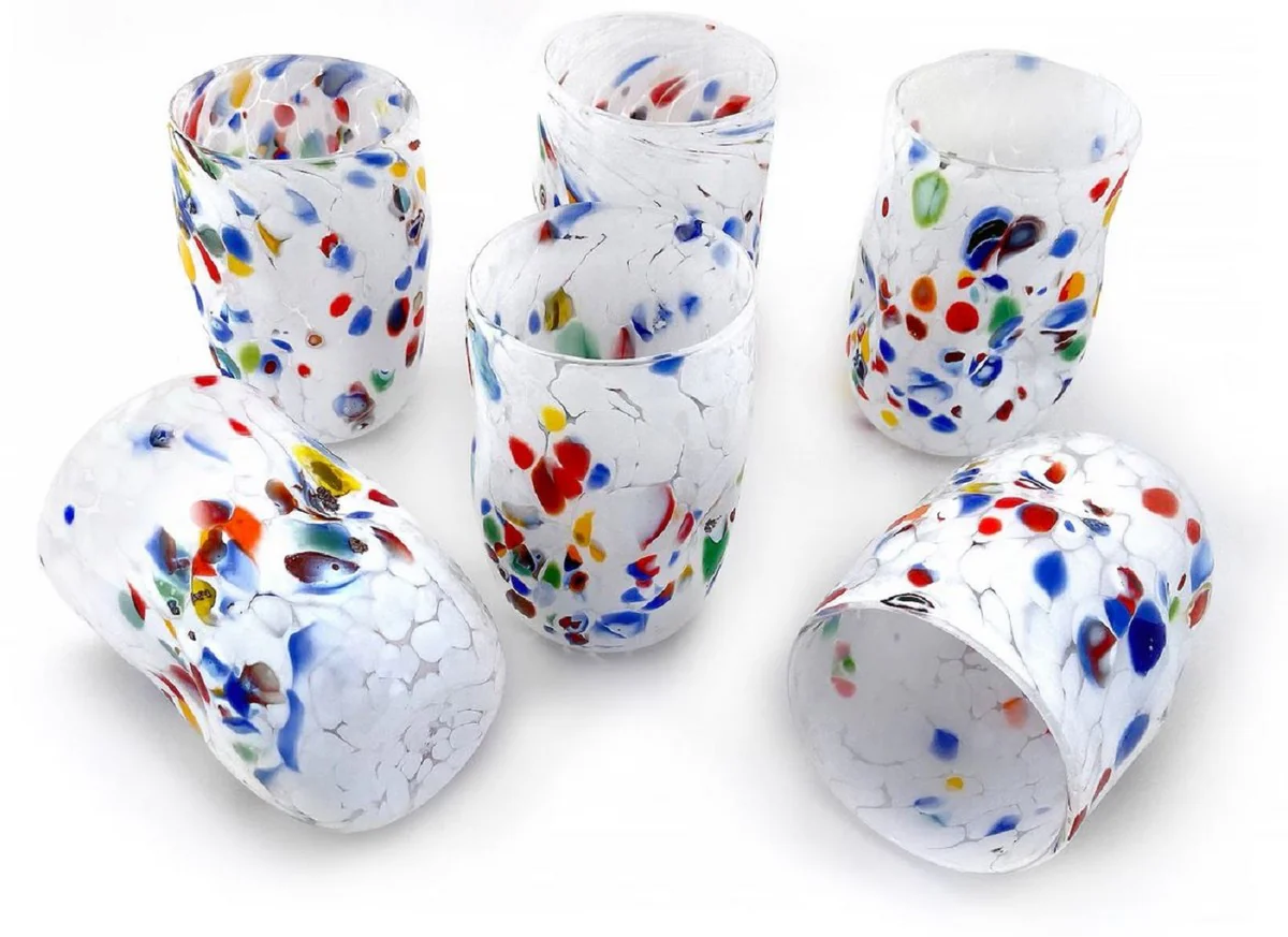 Luxus Murano Kristallglas Wasserglas 6er Set Weiß Ø 8 x H. 12 cm - Made in Italy