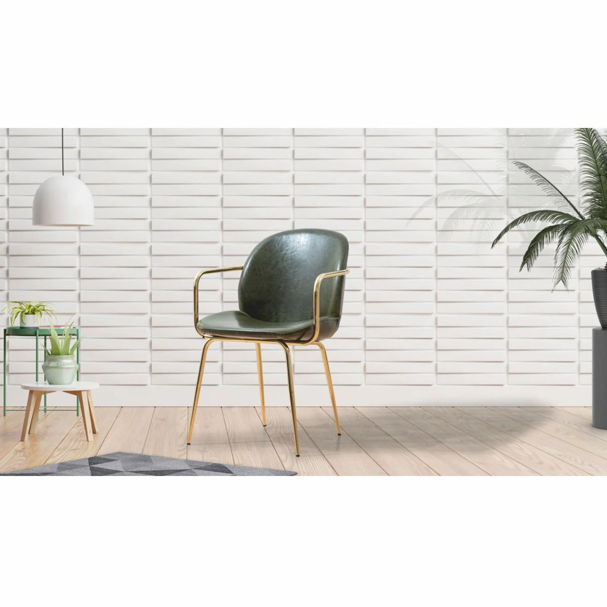 Luxus Kunstleder Esszimmer Stuhl 6er Set mit Armlehnen Grün / Gold H. 84 cm