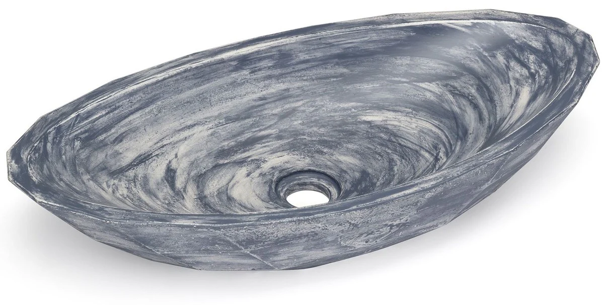 Luxus Waschbecken Schale Grau / Weiß 60,9 x 29,7 x H. 11,9 cm - Handgefertigtes Beton Waschbecken - Badezimmer Accessoires - Luxus Badezimmer Zubehör