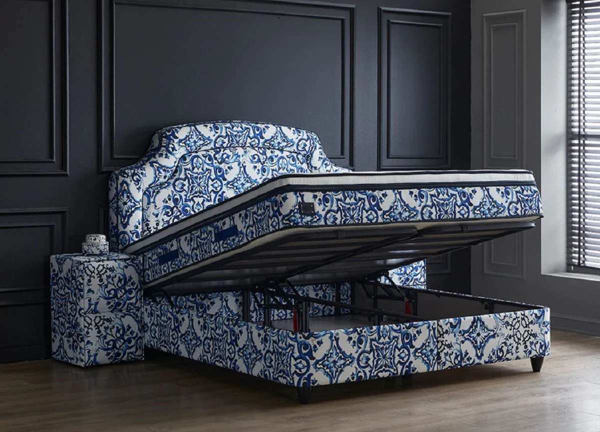 Luxus Art Deco Doppelbett Weiß / Blau / Schwarz - Verschiedene Größen