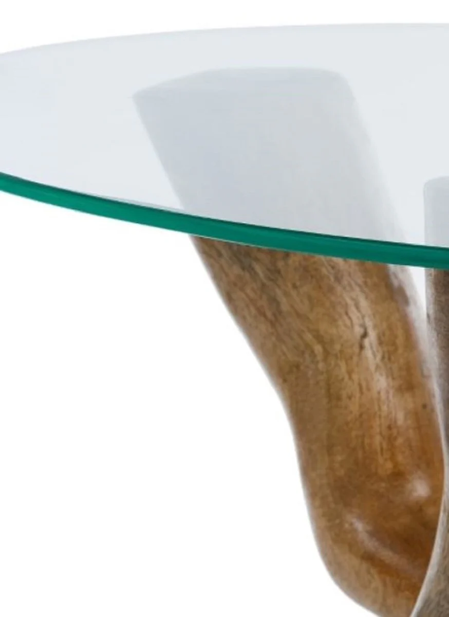 Luxus Glastisch Braun Ø 60 x H. 48 cm - Dreibeiniger Runder Wohnzimmertisch