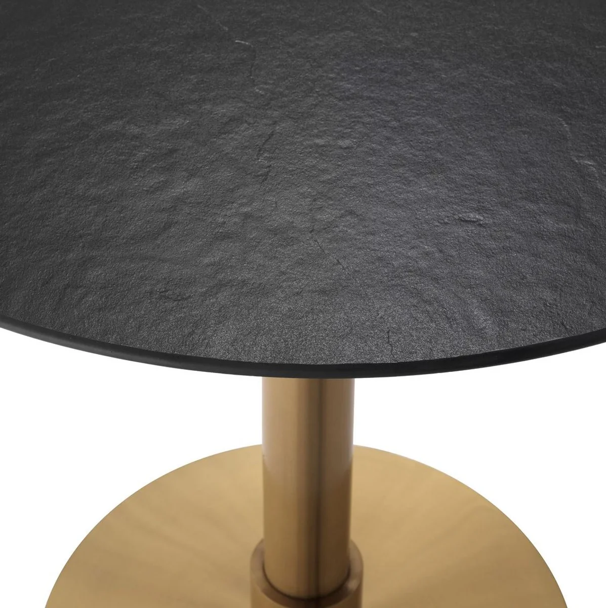 Luxus Esstisch Schwarz / Messing Ø 80 x H. 76 cm - Runder Edelstahl Küchentisch mit Keramik Tischplatte - Esszimmer Möbel - Esszimmer Einrichtung - Luxus Möbel - Luxus Einrichtung