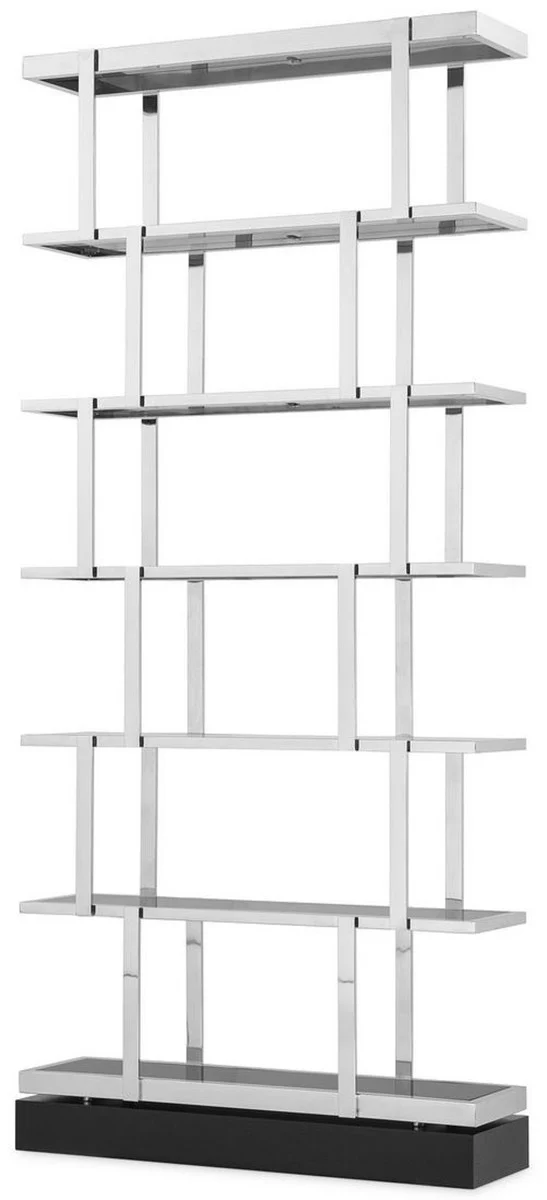 Luxus Regalschrank Silber / Schwarz 110 x 30 x H. 243 cm - Edelstahl Schrank - Bücherschrank - Wohnzimmer Schrank - Büroschrank - Luxus Möbel