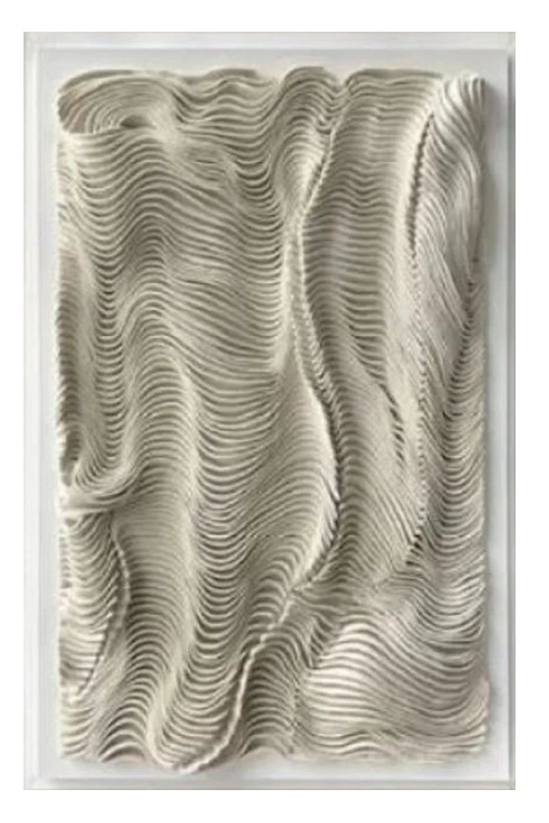 Luxus Designer Ölgemälde Beige / Weiß 80 x H. 110 cm - Handgemaltes Gemälde mit Metallrahmen - Luxus Wand Deko - Designer Wand Deko - Deko Accessoires - Luxus Qualität