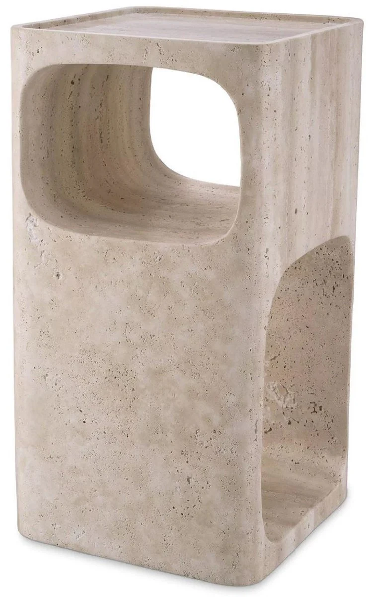Luxus Travertin Beistelltisch Beige 30,5 x 30,5 x H. 56,5 cm - Naturstein Beistelltisch - Wohnzimmer Möbel - Hotel Möbel - Travertin Möbel - Luxus Möbel - Luxus Einrichtung
