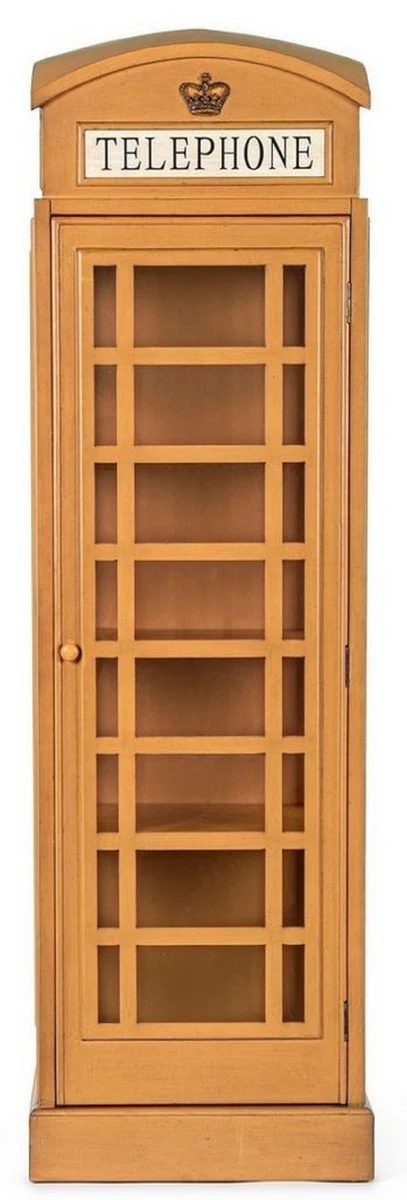 Landhausstil Bücherschrank Telefonzelle Antik Beige 55 x 51,5 x H. 180 cm - Telefonzellen Regalschrank im englischen Stil - Wohnzimmer Möbel im Landhausstil - Landhausstil Möbel