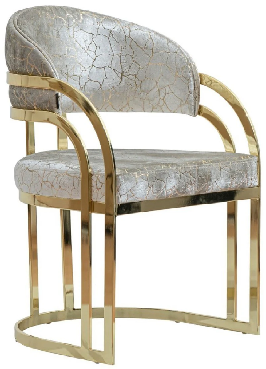 Luxus Esszimmer Stuhl mit Armlehnen Silber / Gold H. 88 cm