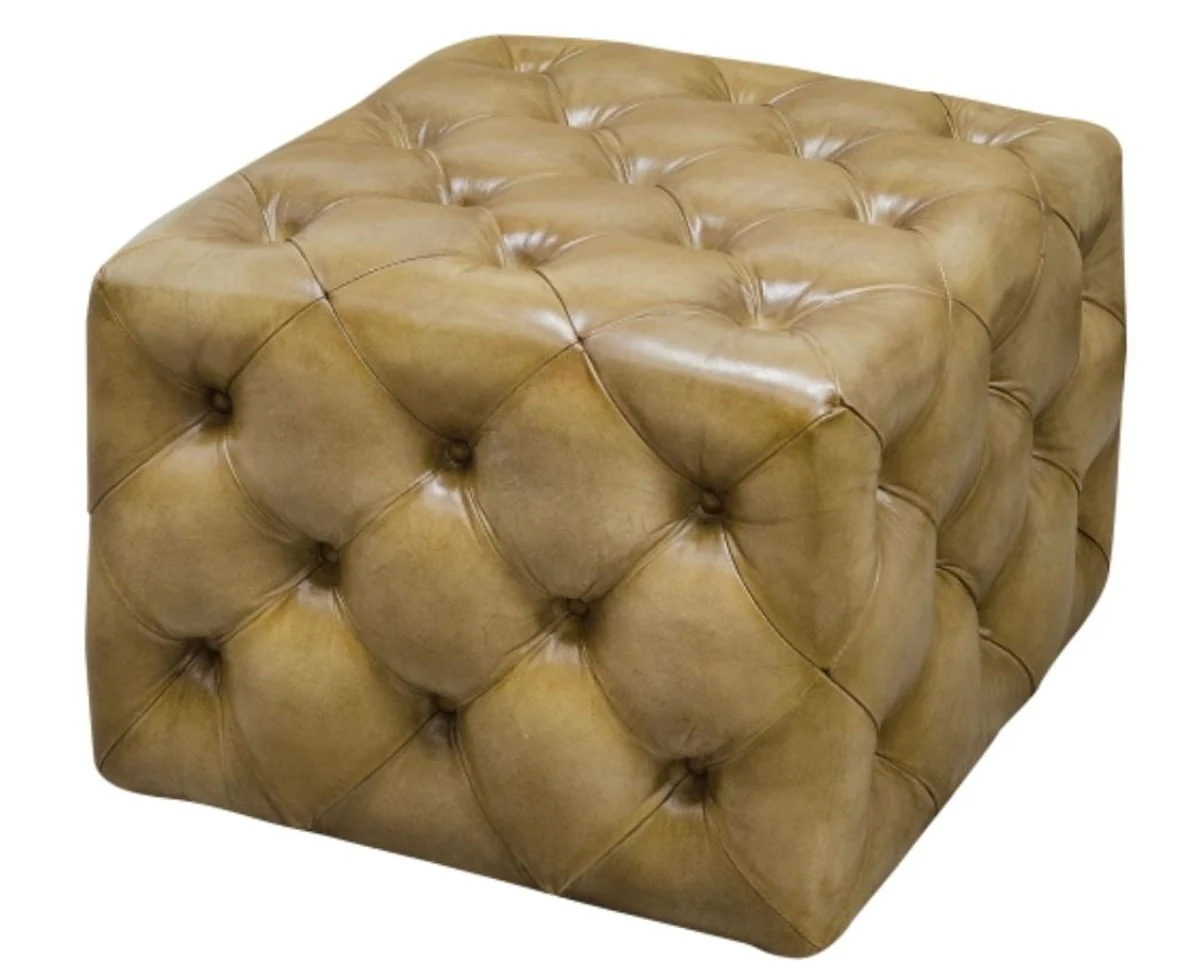 Luxus Echtleder Fußhocker Sandfarben 64 x 64 x H. 46 cm - Chesterfield Möbel