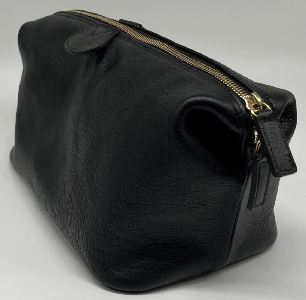 Luxus Echtleder Kosmetiktasche Schwarz / Gold 28 cm - Made in Italy