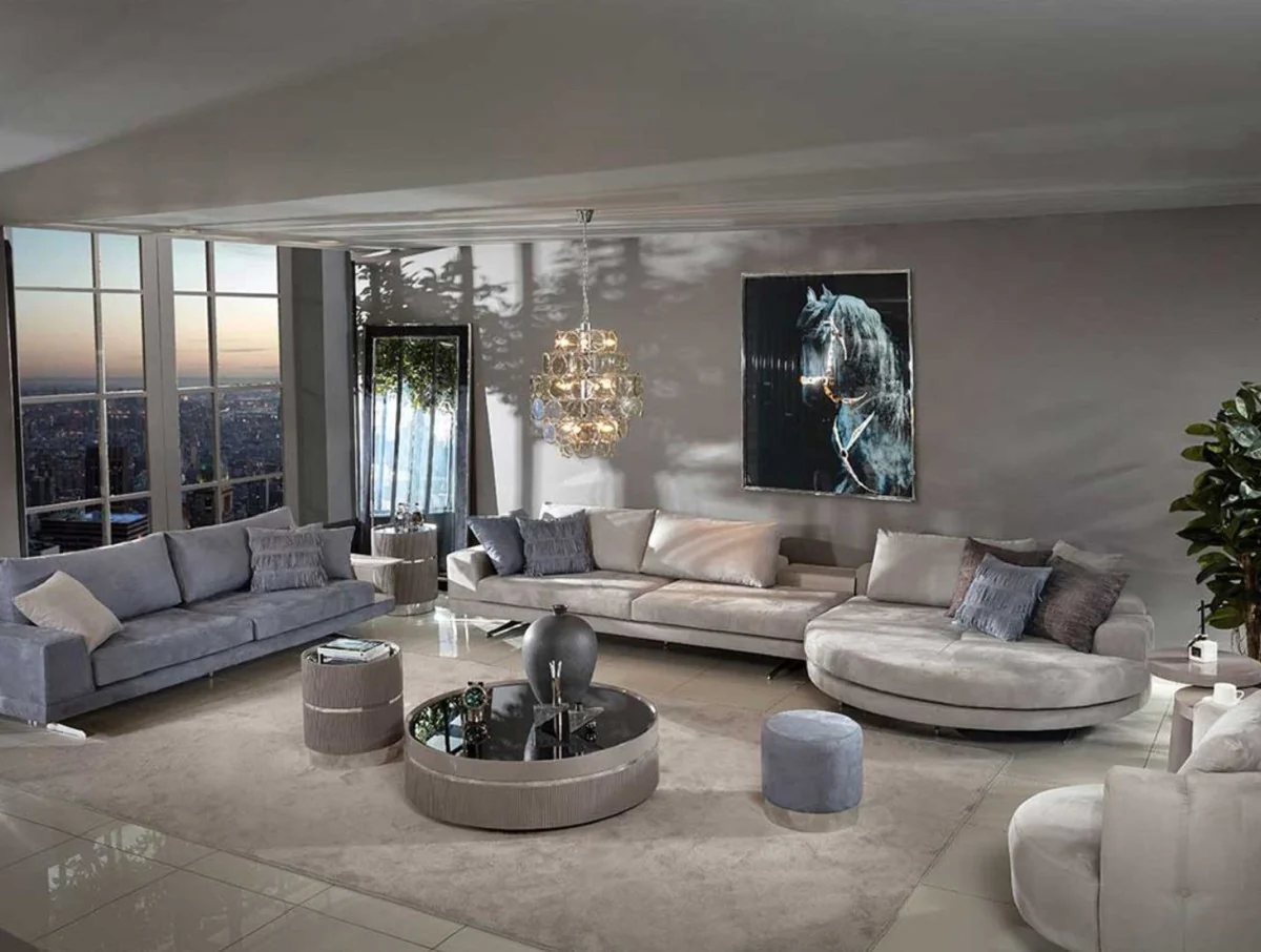 Luxus Ecksofa Grau / Silber 430 x 100 x H. 65 cm - Wohnzimmer Sofa - Wohnzimmer Möbel - Luxus Möbel - Luxus Wohnzimmer Einrichtung