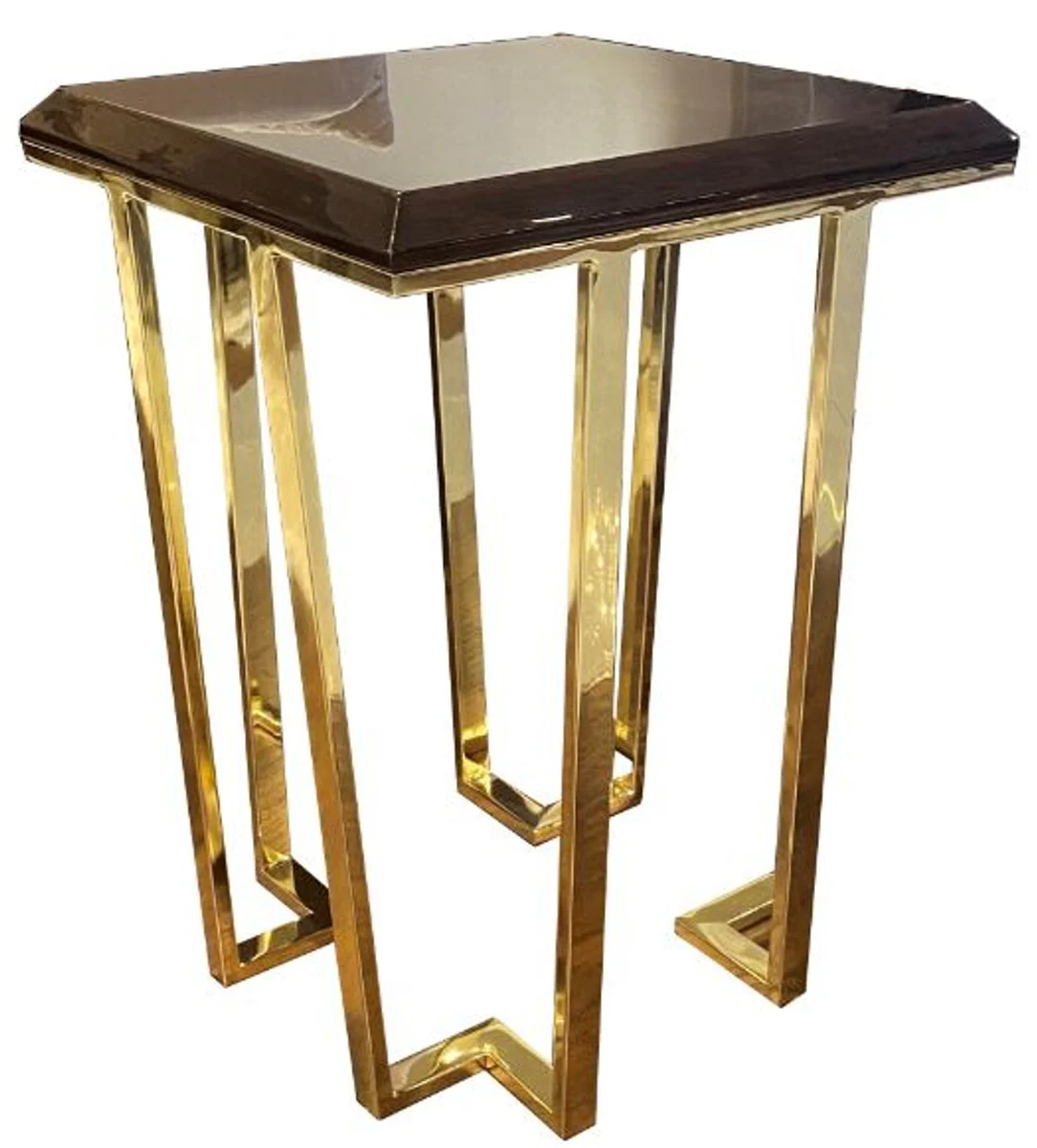 Luxus Art Deco Beistelltisch Dunkelbraun / Gold 50 x 50 x H. 68 cm - Art Deco Wohnzimmer Möbel