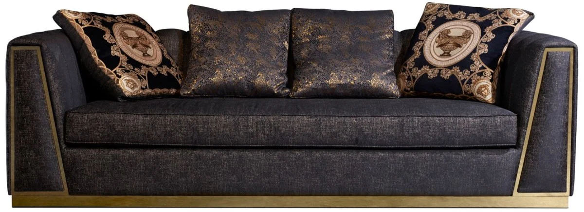Luxus Wohnzimmer Sofa mit dekorativen Kissen Schwarz / Gold 238 x 97 x H. 72 cm - Luxus Möbel