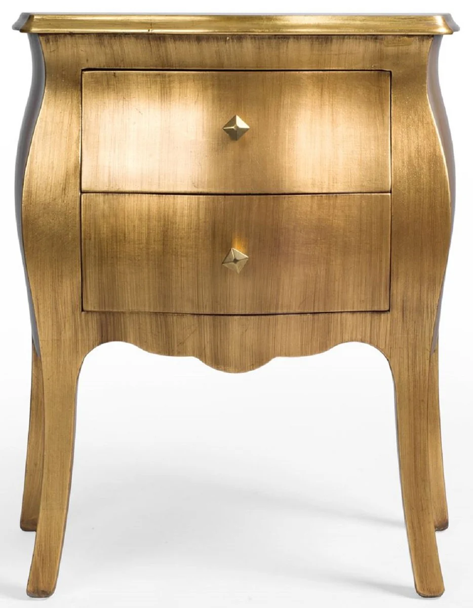 Luxus Barock Nachtkommode mit 2 Schubladen Gold - Handgefertigter Barock Nachttisch - Barock Schlafzimmer Möbel - Luxus Möbel in Barockstil - Barock Möbel - Barock Einrichtung