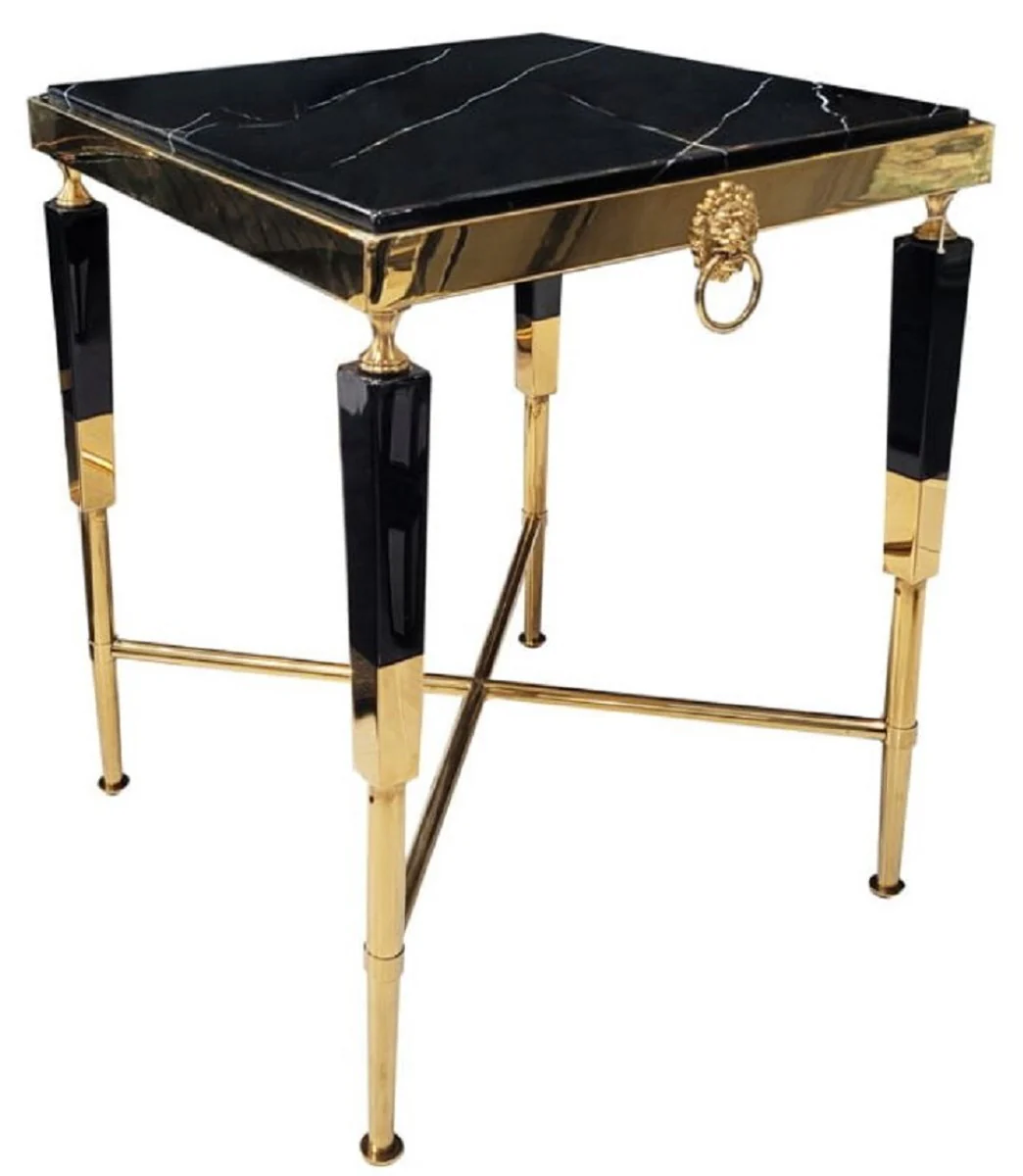 Luxus Beistelltisch Schwarz / Gold 50 x 50 x H. 60 cm - Quadratischer Tisch mit Kunstmarmor Tischplatte - Luxus Wohnzimmer Möbel - Hotel Möbel - Luxus Einrichtung - Hotel Einrichtung