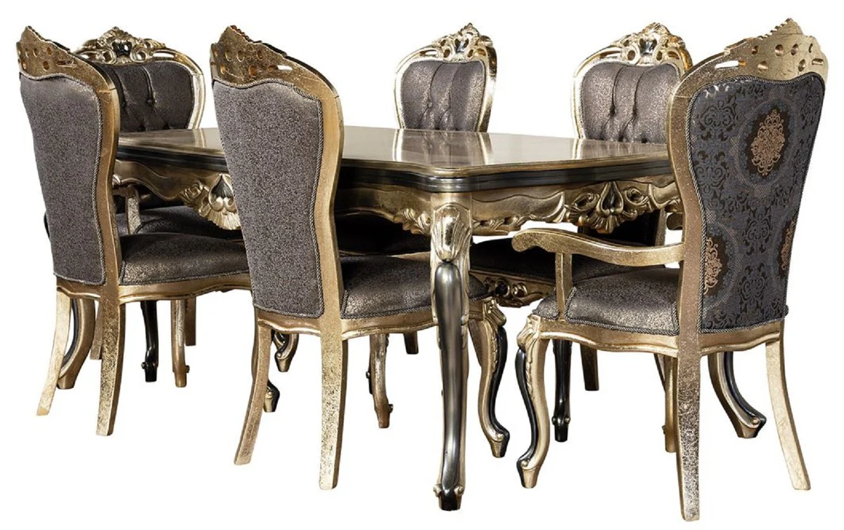 Luxus Barock Esszimmer Stuhl 8er Set Lila / Antik Gold / Schwarz - Prunkvolle Barockstil Küchen Stühle - Luxus Barockstil Esszimmer Möbel - Barock Esszimmer Möbel - Barockstil Möbel