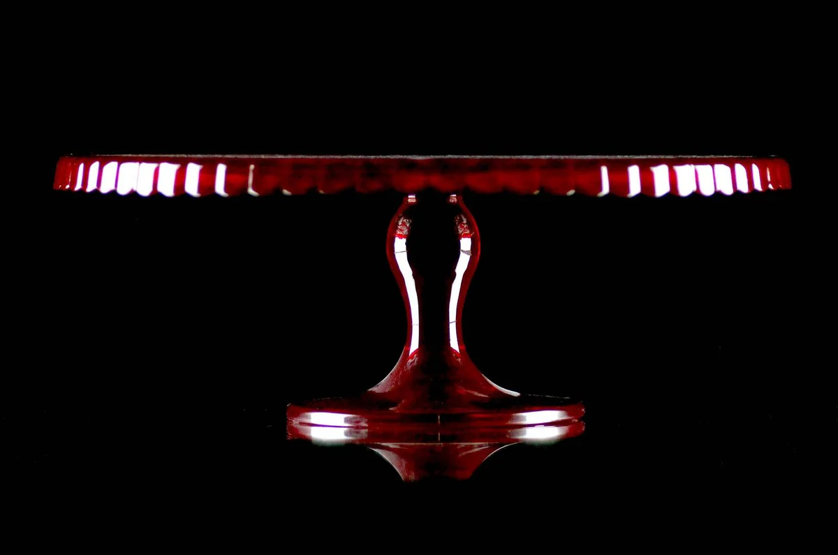 Luxus Kuchenteller Rot / Silber Ø 32 x H. 12 cm - Handgefertigte und handgravierte Glas Kuchenplatte - Hotel & Restaurant Accessoires - Luxus Qualität