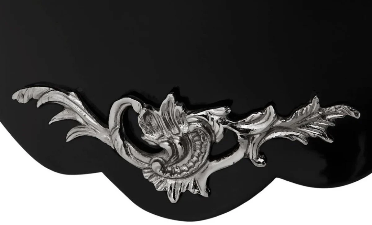 Luxus Barock Kommode mit 2 Schubladen und Marmorplatte Hochglanzschwarz / Silber / Schwarz 100 x 53 x H. 85 cm - Luxus Möbel im Barockstil