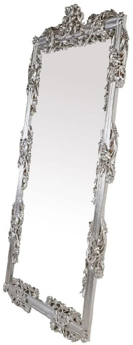 Barock Spiegel Silber 112 x 6 x H. 224 cm - Prunkvoller Wandspiegel mit eleganten Verzierungen - Barock Garderoben Spiegel - Barockstil Wandspiegel - Barock Möbel - Edel & Prunkvoll