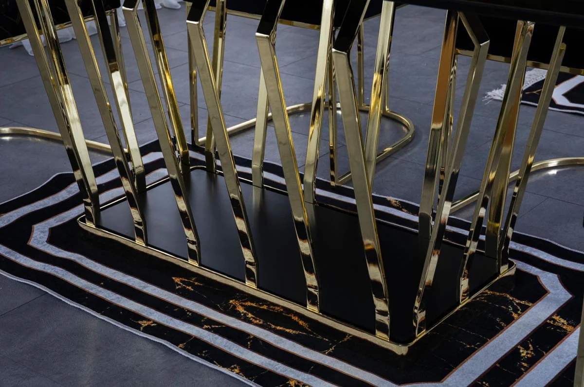 Luxus Esszimmer Möbel Set Schwarz / Gold - 1 Esszimmertisch & 6 Esszimmerstühle - Luxus Esszimmer Möbel