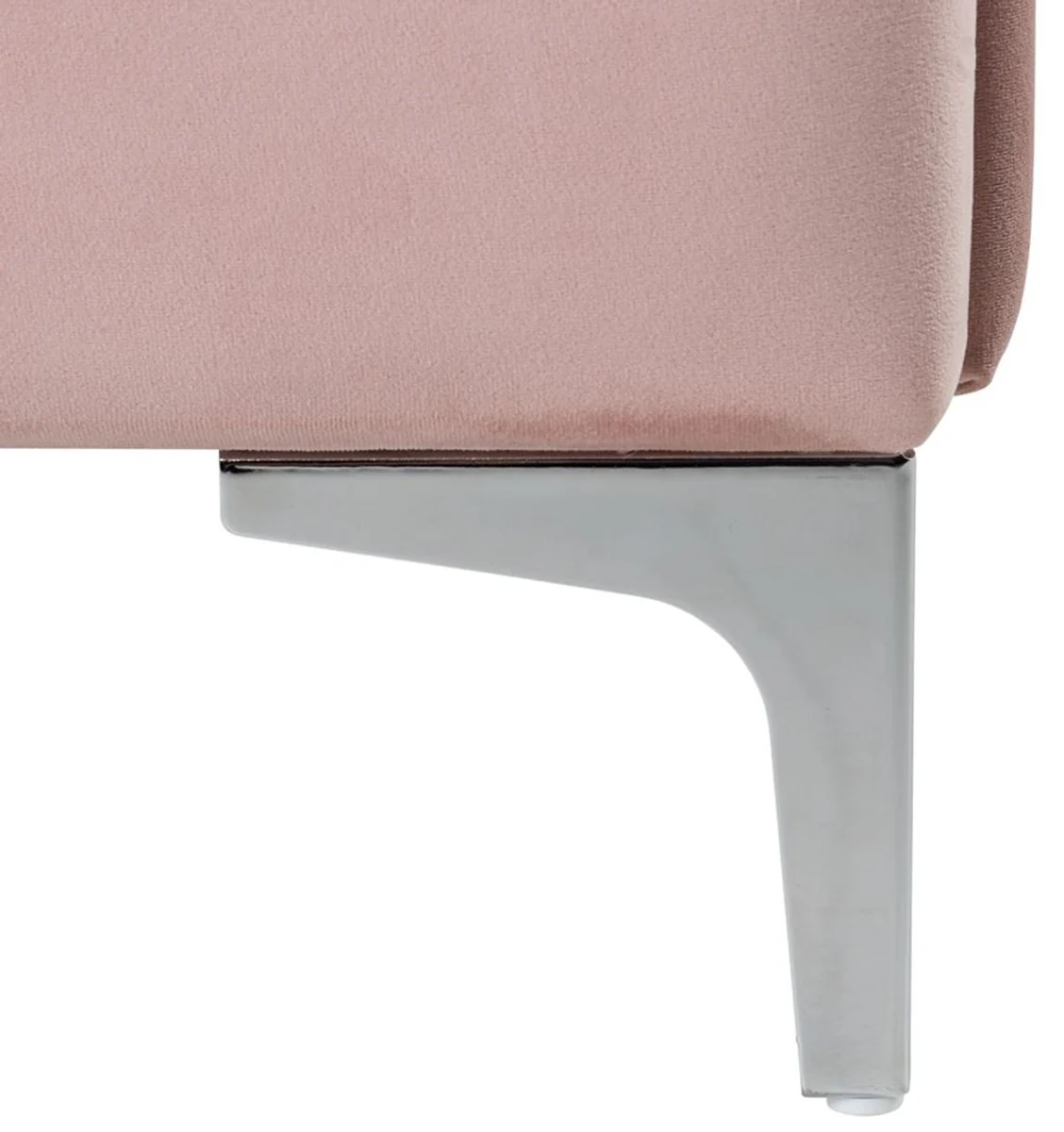 Luxus Art Deco Doppelbett Rosa / Silber 136 x 215 x H. 131 cm - Massivholz Bett mit edlem Samtstoff - Luxus Schlafzimmer Möbel - Hotel Möbel - Art Deco Möbel