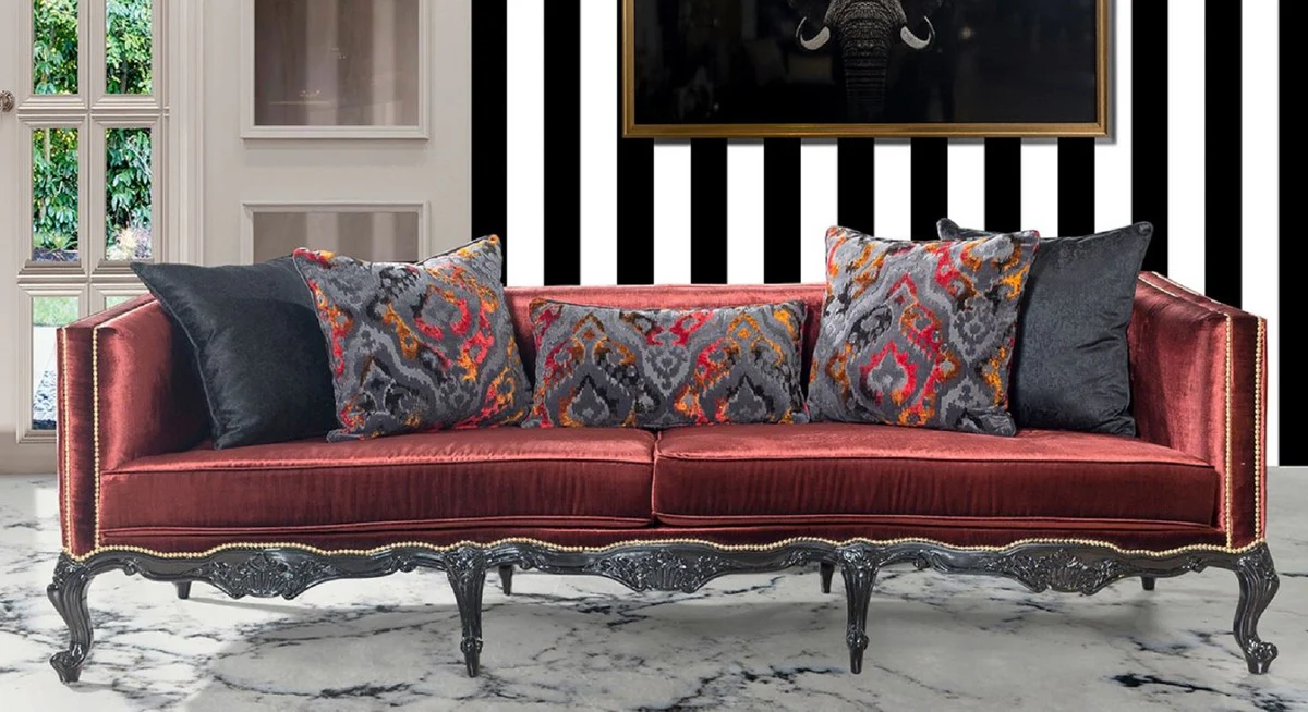 Luxus Barock Sofa Bordeauxrot / Schwarz / Gold - Prunkvolles Wohnzimmer Sofa im Barockstil - Barock Wohnzimmer Möbel