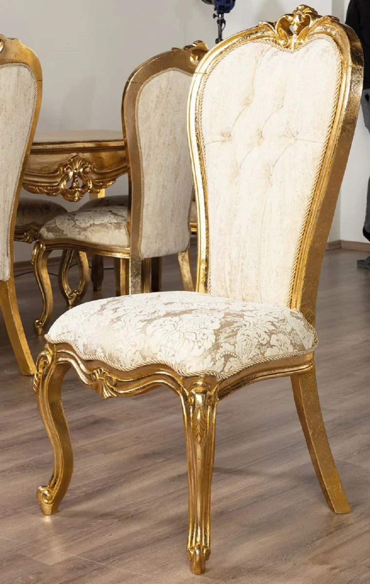 Luxus Barock Esszimmer Set Gold / Weiß - Barock Esszimmer Möbel