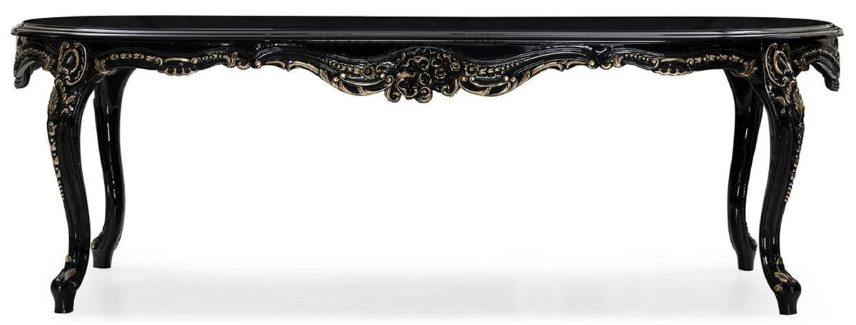 Luxus Barock Esszimmer Set Creme / Schwarz / Gold - 1 Barock Esstisch & 8 Barock Esszimmerstühle - Luxus Esszimmer Möbel im Barockstil - Prunkvolle Barock Esszimmer Möbel