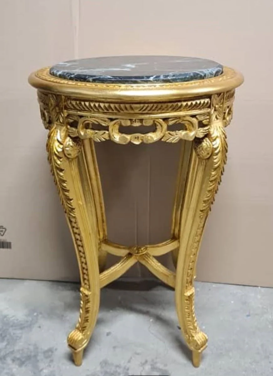 Barockstil Beistelltisch mit Marmorplatte Gold / Schwarz H. 70 cm