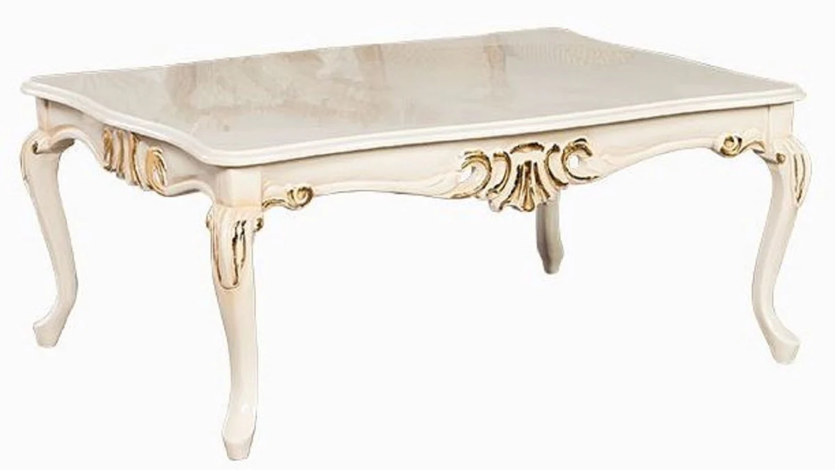 Luxus Barock Couchtisch Creme / Gold - Handgefertigter Massivholz Wohnzimmertisch im Barockstil - Barock Wohnzimmer Möbel