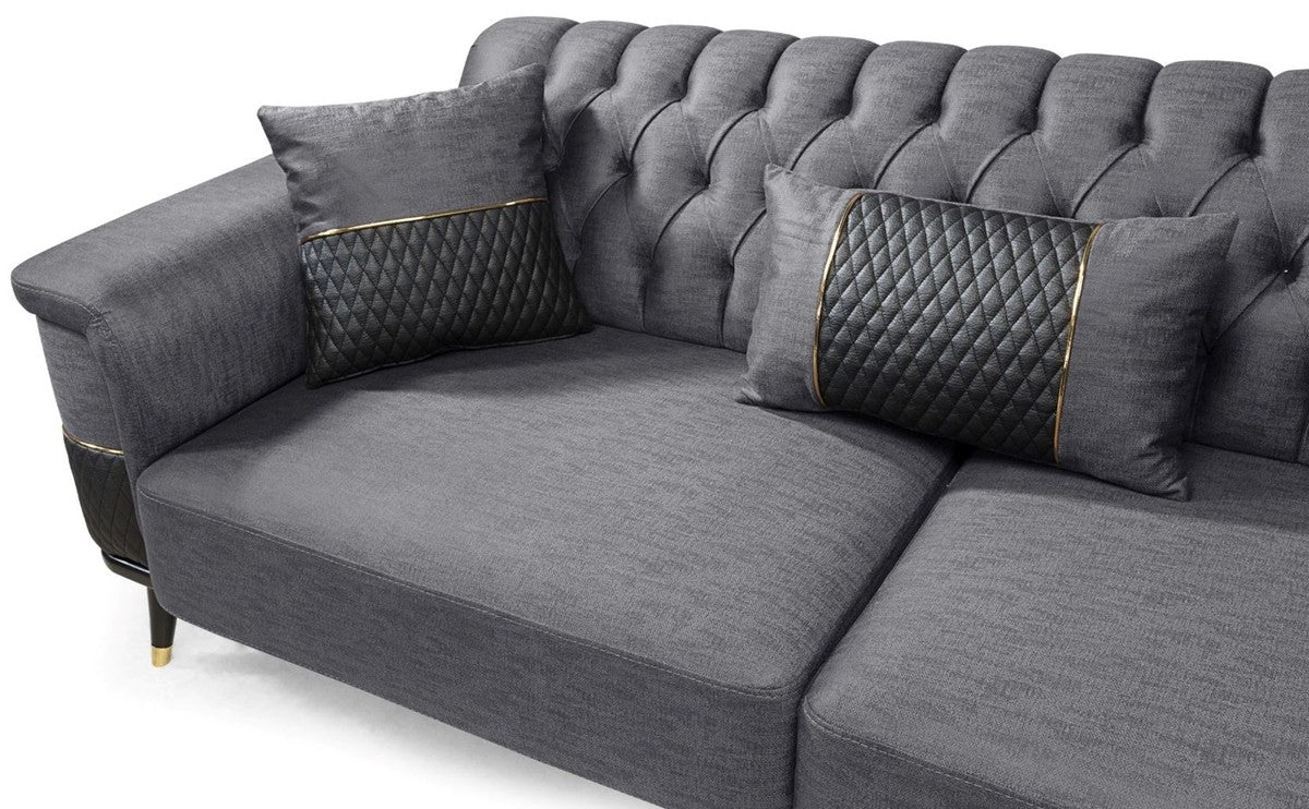 Luxus Schlafsofa Grau / Schwarz / Gold 225 x 94 x H. 83 cm - Modernes Wohnzimmer Sofa - Wohnzimmer Möbel