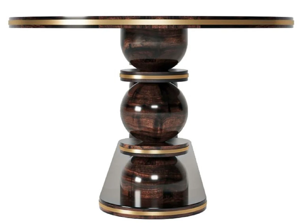 Luxus Esstisch Dunkelbraun / Messing 240 x 110 x H. 76 cm - Ovaler Massivholz Esszimmertisch - Esszimmer Möbel - Luxus Möbel