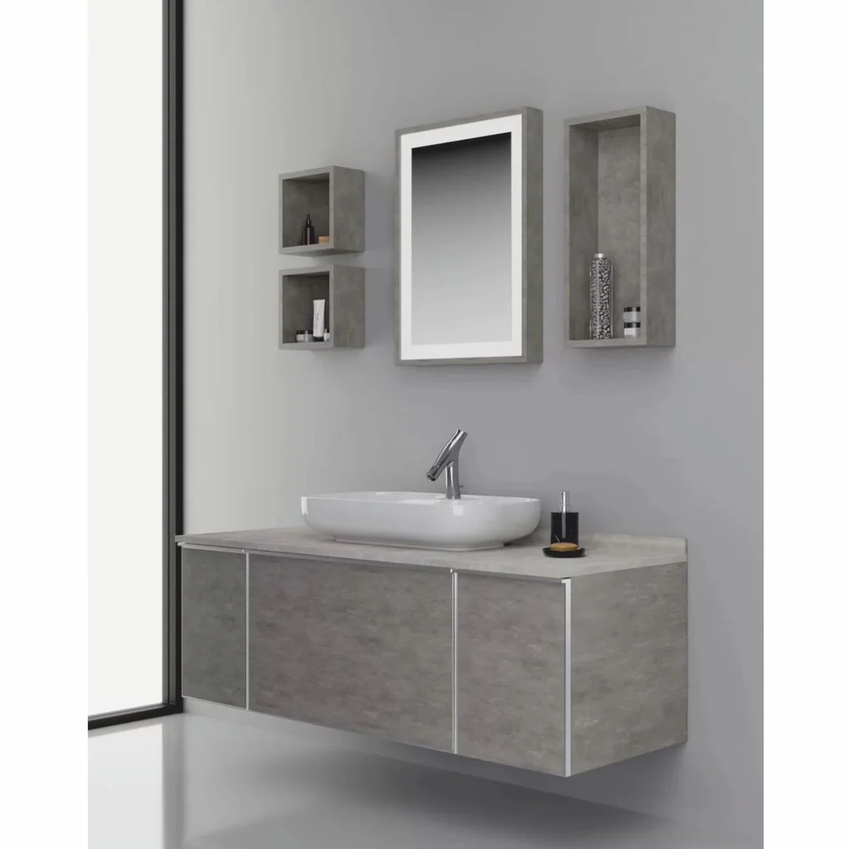 Luxus Badezimmer Set Grau / Silber 142 cm - Badezimmer Möbel