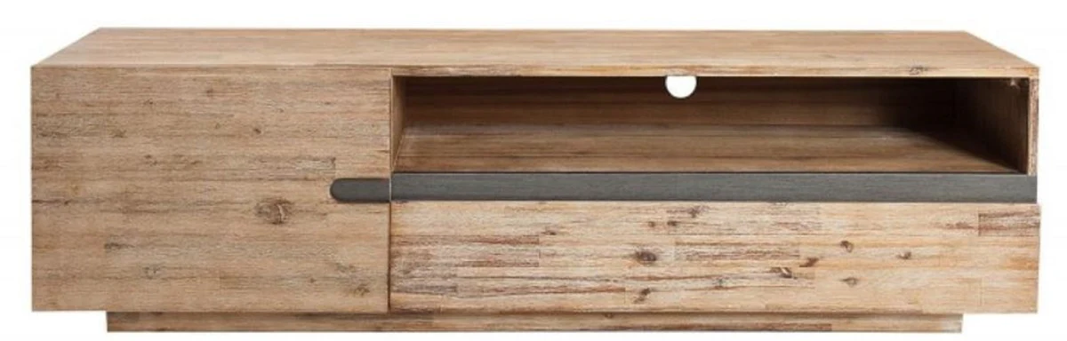 Designer Fernsehschrank mit Tür und Schublade Naturfarben / Teakgrau 170 x 42 x H. 46 cm - Sideboard - Handgefertigt aus Massivholz!