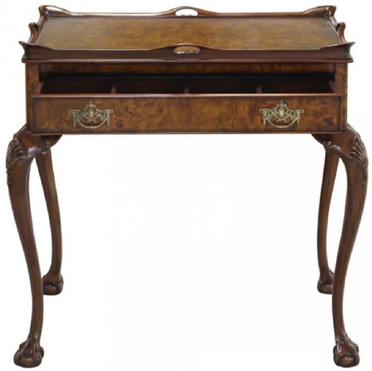 Luxus Jugendstil Beistelltisch mit Schublade und abnehmbarem Tablett Braun 78 x 57 x H. 78 cm - Eleganter Teetisch - Barock & Jugendstil Wohnzimmer Möbel - Luxus Qualität