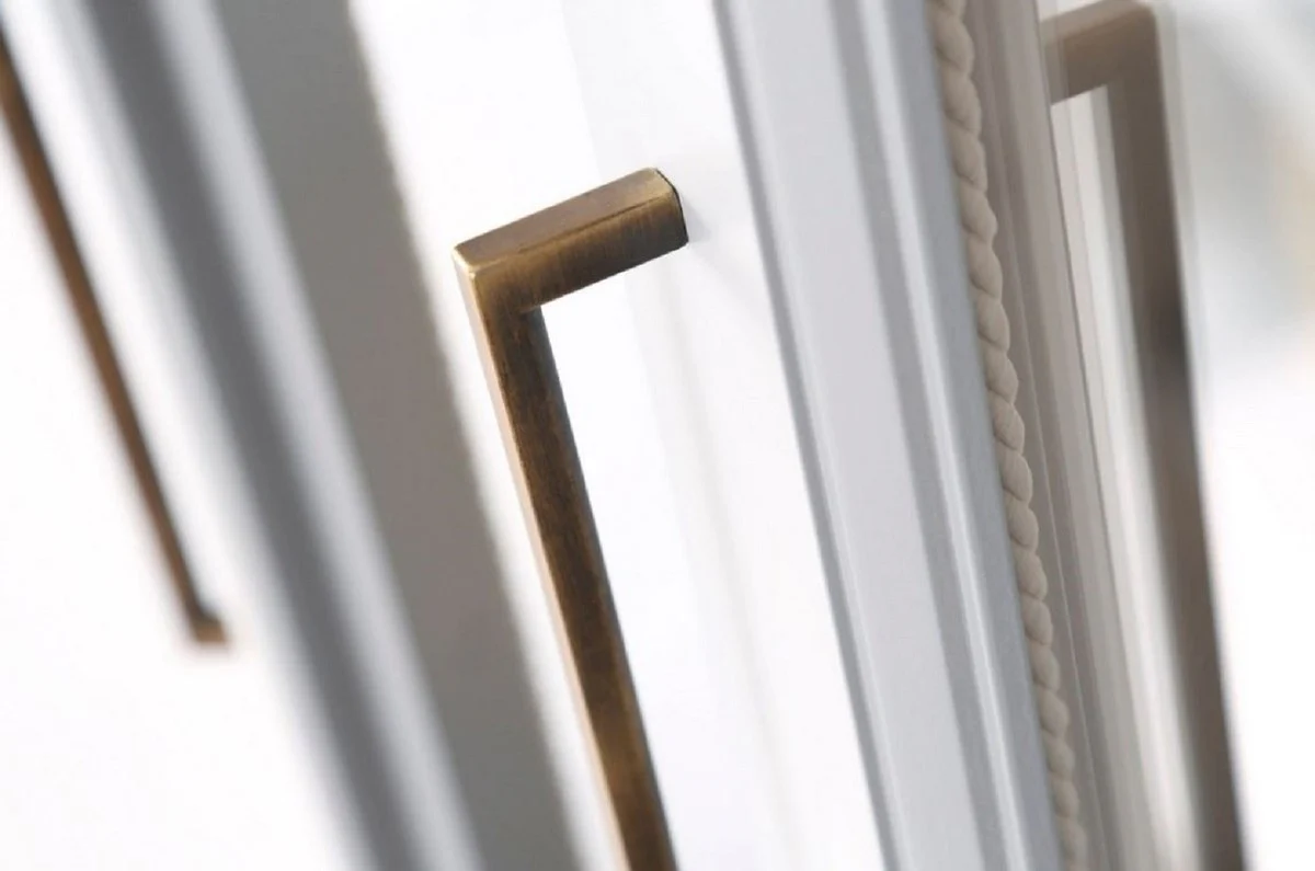 Luxus Bücherschrank mit 3 Türen und LED Beleuchtung Grau 200 x 45 x H. 230 cm - Massivholz Schrank - Wohnzimmerschrank - Regalschrank - Büroschrank - Luxus Möbel - Luxus Einrichtung