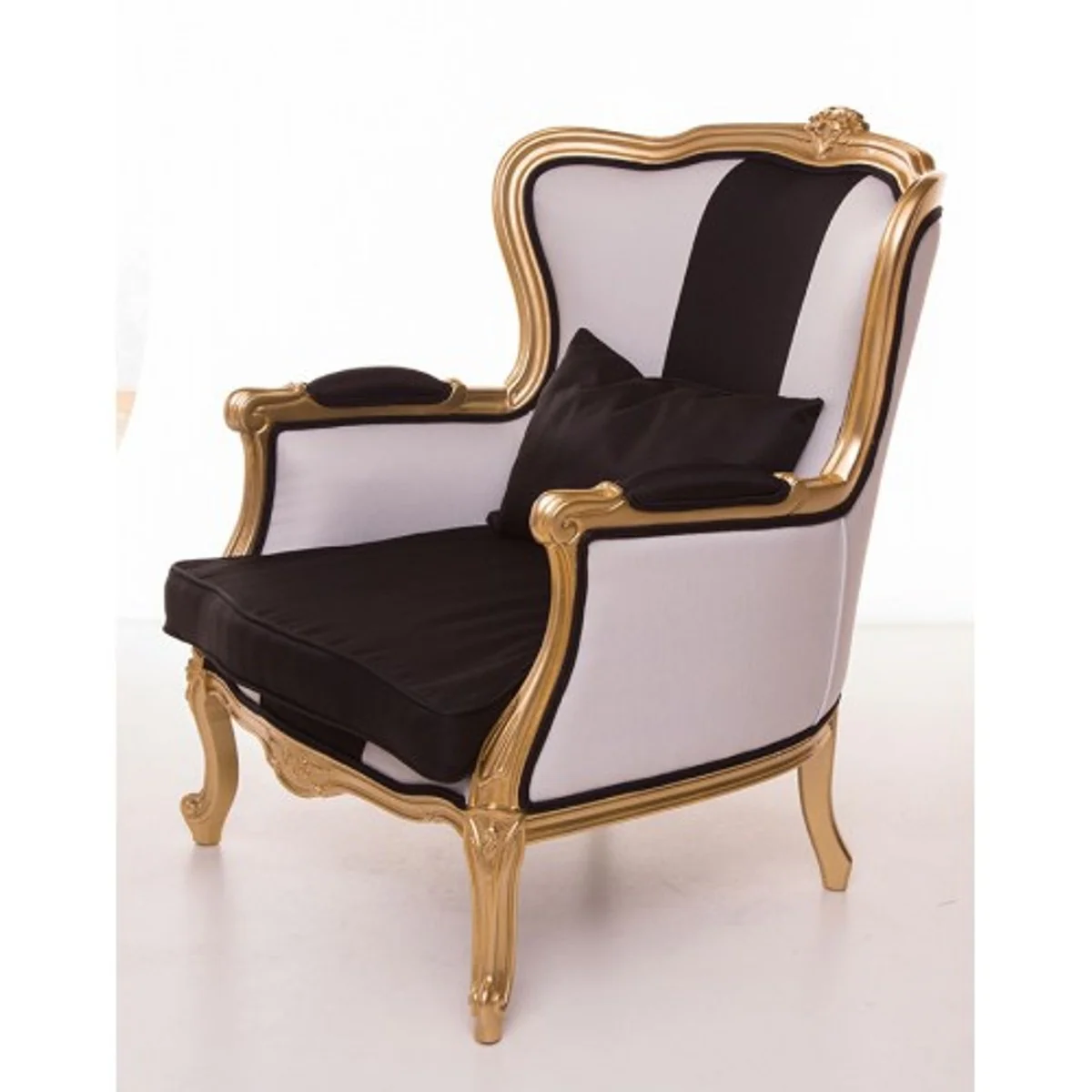 Luxus Barock Sessel Schwarz / Weiß / Gold Möbel - Luxury Hotel Collection