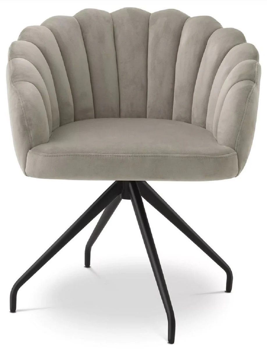 Luxus Esszimmerstuhl Greige / Schwarz 65,5 x 64 x H. 78,5 cm - Drehstuhl mit edlem Samtsoff - Esszimmer Möbel - Luxus Möbel - Luxus Einrichtung - Esszimmer Einrichtung