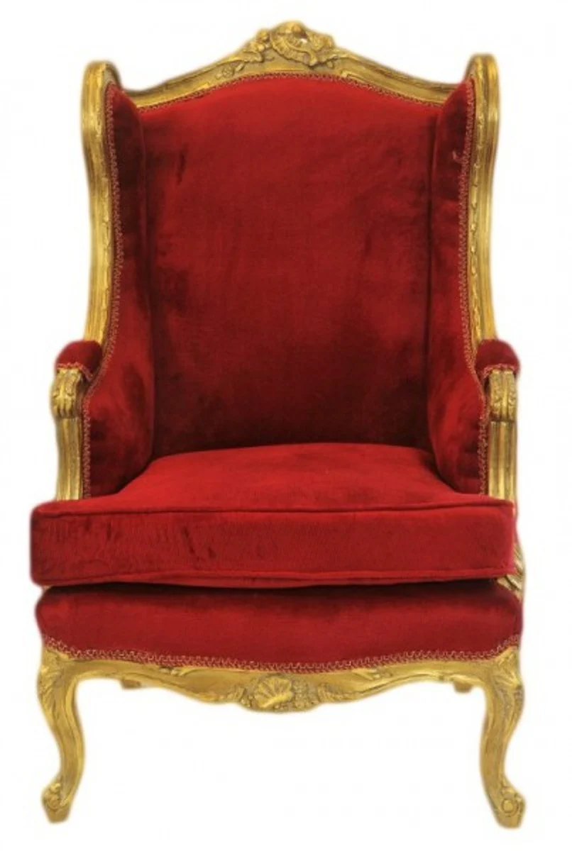 Barock Lounge Thron Sessel Bordeaux Rot / Gold - Ohren Sessel - Ohrensessel Tron Stuhl